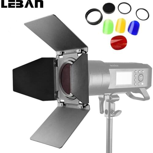 Godox BD-08 Barn Door with Honeycomb Grid and 4 Color Gels Filters for Godox AD400Pro Outdoor Flash Strobe Light