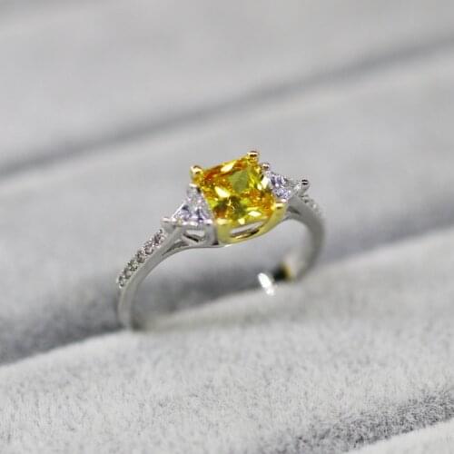 WYJZY Exquisite square yellow CZ zircon ring ladies fine jewelry lover fashion trend jewelry anniversary gift engagement ring