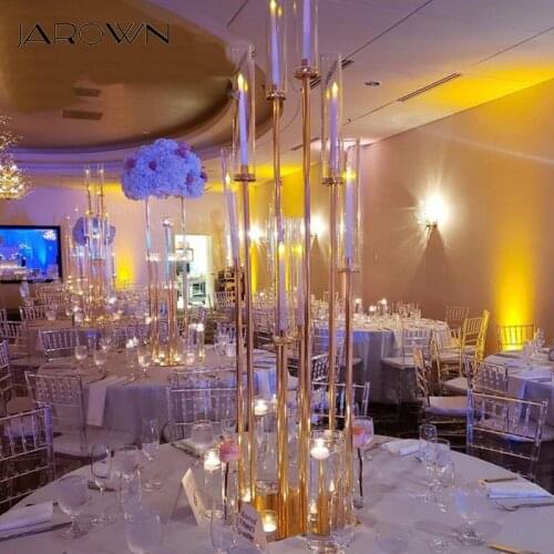 JAROWN Multi Head Golden Wedding Decor Road Guide Reed Light Acrylic Transparent Candlestick Home Party Table Centerpiece Decor