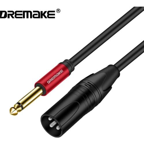 DREMAKE 3-Pin XLR to TS 1/4 (6.35mm) Mono Jack Unbalanced Microphone Interconnect Cable Quarter Inch to XLR M-M Mic Cord for AMP