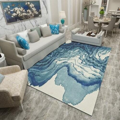 Nordic Style Abstract Ink Marble Blue Carpets for Bedroom Kids Room Mat Area Rug Bedside Home Decoration Modern Floor Tapis
