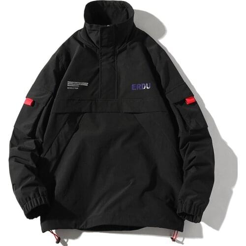 Men Hip Hop Streetwear Jacket Coat Letter Print Retro Jacket Windbreaker Harajuku 2019 Autumn Black Jacket Vintage Outwear