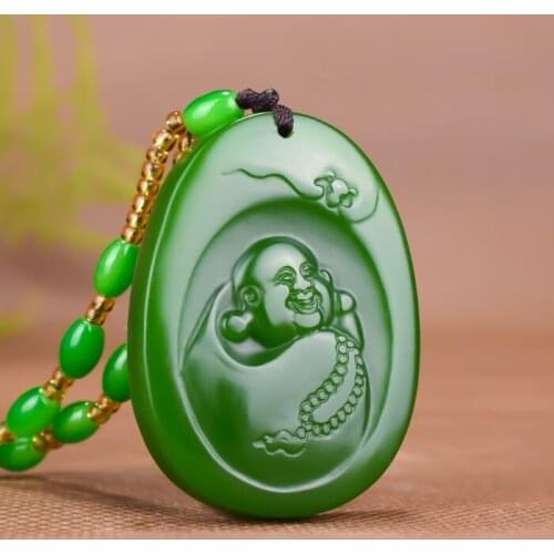 Healing heart-shaped emerald necklace natural Hetian jadees Buddha public pendant lady Maitreya Buddha jades pendant