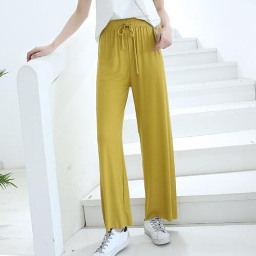 Summer Wide-leg Pants Simple Casual Sleep Bottoms Elastic Waist Plus Size Loose Stretch Pants Slim Sleepwear Lounge Wear