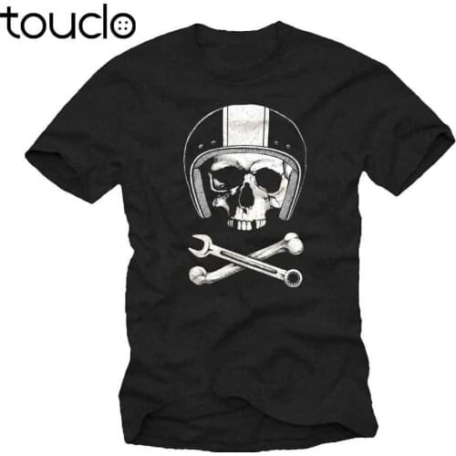 Hot sale Fashion T shirt Motorrad Herren T-Shirt mit Skull & Helm - Manner Rockabilly Totenkopf Shirt Tee shirt
