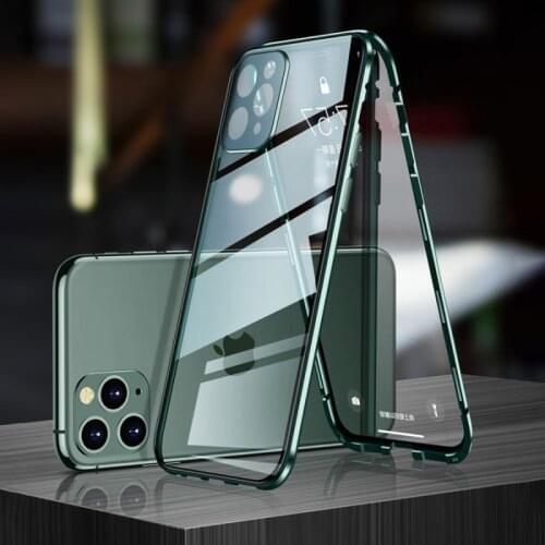 Metal Magnetic Phone Case For iPhone 11 Pro Max Double Sided Tempered Glass Camera Lens Protection Cases For iPhone 11 Pro Cover