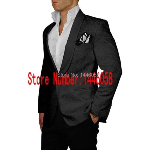 Men Wedding Suits 2017 Brand Design One Button Groomsmen Shawl Lapel Groom Tuxedos Black Mens Tuxedo Wedding/Prom Suits