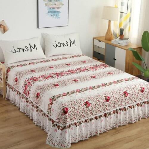 Fitted Sheet Cover Graceful Bedspread Bedroom Bed Cover Skirt Decoration Non-slip Mattress Cover Skirt 2pcs Pillowcases F0402