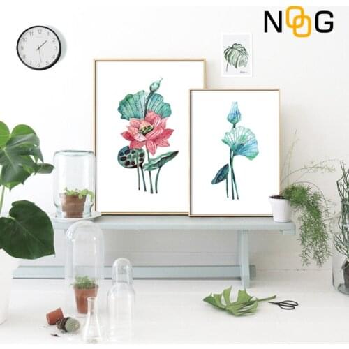 NOOG Modern Nordic Style Green Plants Lotus Canvas Paintings Wall Pictures For Living Room Posters And Prints Home Decor HD
