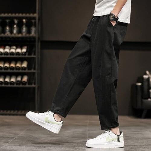 Solid Color Mens Casual Straight Pants Loose Ankle-length Trousers X5