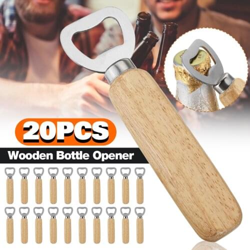 20 Pcs Wooden Handle Handheld Bartender Bottle Opener Wine Beer Soda Glass Cap Opener Kitchen Bar Tools Creative Home Outdoor