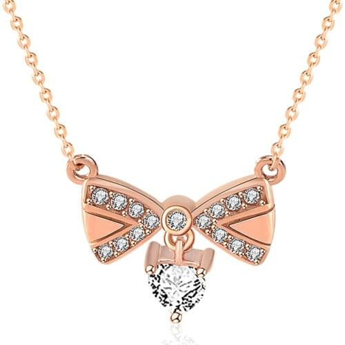 S925 Sterling Silver Micro-inlaid Zircon Bow Knot Necklace Fashion Jewelry Clavicle Set Chain