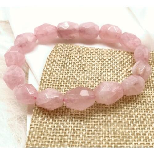 Faced By Hand Good Quality Nature Madagascar Rose Quartz 100% Really Color Irregular Bracelet For Women Girls Fashion Jewelry