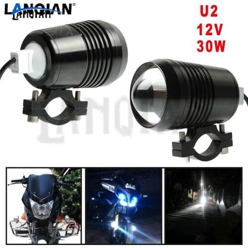 Motorcycle Headlights Auxiliary Lamp U2 Led Chip Motorbike Spotlights Accessory Moto DRL Fog Spot Head Light 30W 12V 1200LM