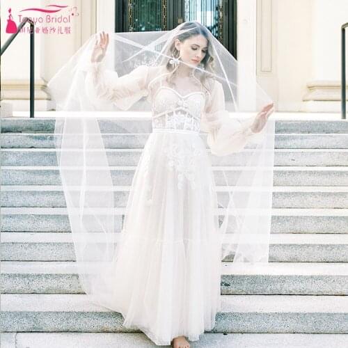 Lantern Sleeve Romantic Wedding Dresses Floor Length A Line Bridal Gowns Long Sleeve Jacket Noivas ZW400