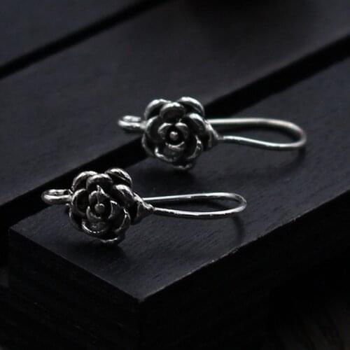 1 pair 100% 925 Sterling Silver Earring Hooks Vintage Flower Craft Women Earbob Clasps DIY European Jewelry Making Accessories