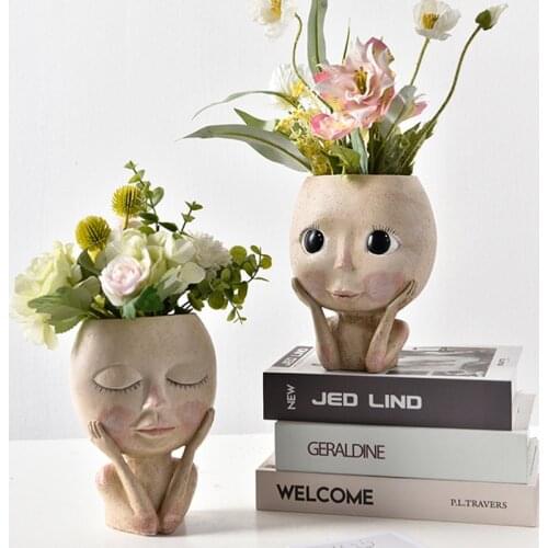 W&G Nordic Ins Hand-painted Girl Vase Home Desktop Portrait Sculpture Flower Pot Decoration