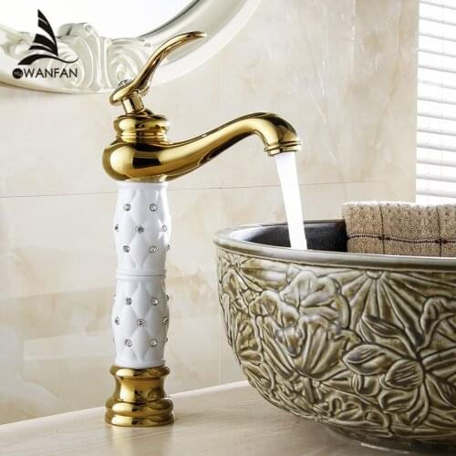 Basin Faucets Euro Gold Washbasin Faucet Luxury Tall Bathroom Basin Taps Single Handle Vanity Single Hole Mixer Water Taps 814K