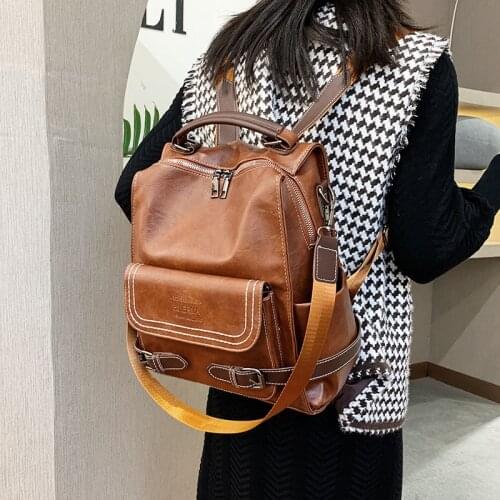 Vintage Women Backpack Large capacity multifunctional backpack female shoulder bag PU Leather eenage Girls School Bag Bagpack