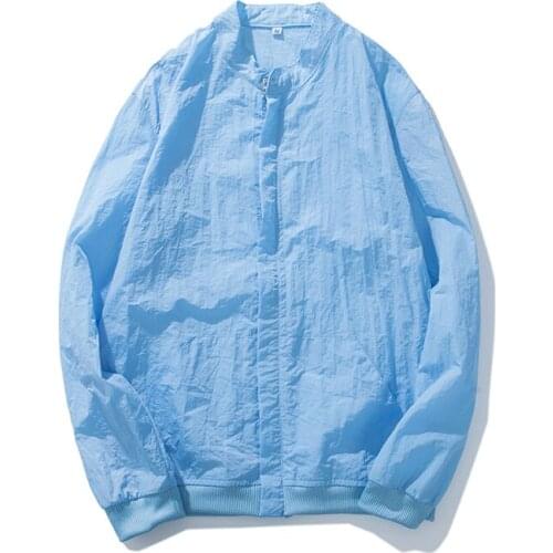 YuWaiJiaRen Autumn Summer Jacket Men Thin Long Sleeve Large Size S -5XL Blue Classic Translucent Sun Clothes Mens Casual Coats