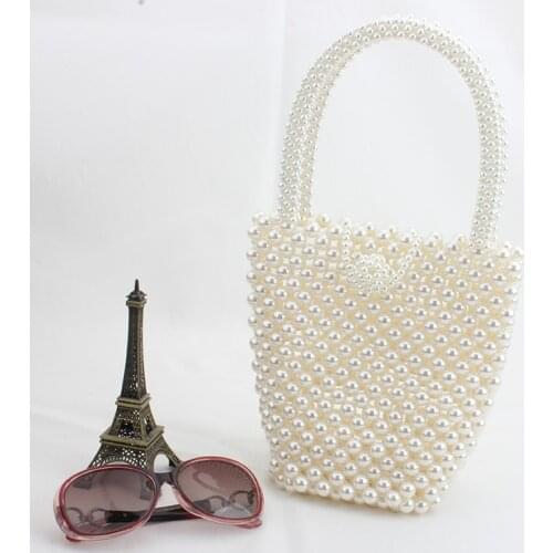SEKUSA Beaded hollow out women evening bags bucket pearl clutch handmade style flower cover wedding bridal handbags