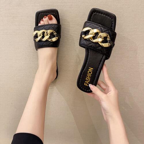 Womens Sandals and Slippers for Womens Outer Wear 2021 Summer New Style Square Toe Beach Beach Slippers All-match Women Shoes