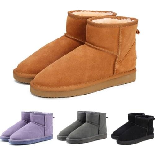 Ladies snow boots genuine cowhide leather ankle boots flat cotton shoes warm and velvet winter boots large size womens shoes