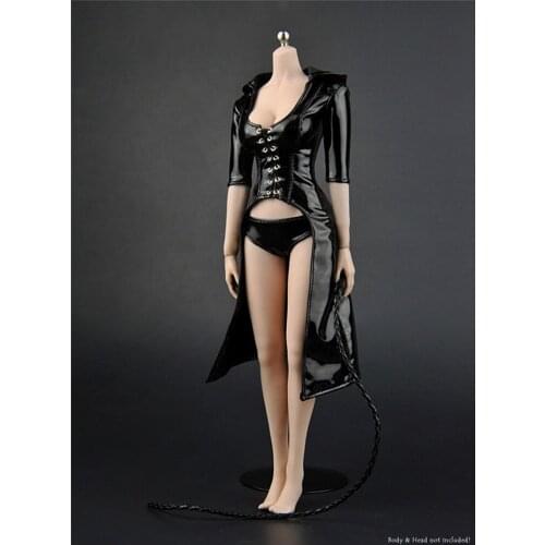 ZY5018 1:6 PUNK Style Female Black Leather Clothes Set Hooded Leather Coat & Underpants & Whip Set for 12'' Action Figure Body