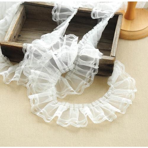 1M Pleated Guipure Embroidery Lace Fabric 7cm Mesh Tulle Lace Ribbon Trim Sewing White Lace Fabric For Dress Clothes Crafts PQ1