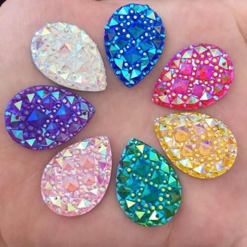 20PCS AB Resin 18*25mm drop Crocodile skin Flat back rhinestone scrapbook Wedding Embellishment diy 2 hole applique craft SK70*2