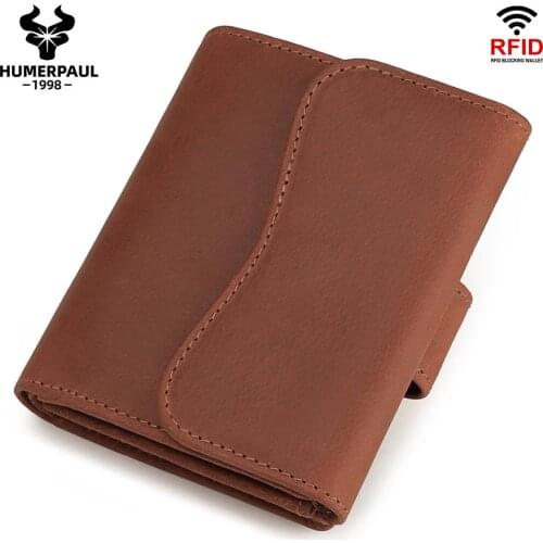 2021 100% Genuine Leather Rfid Wallet Men Crazy Horse Wallets Coin Purse Luxury Short Male Money Bag Boy Mini Walet High Quality