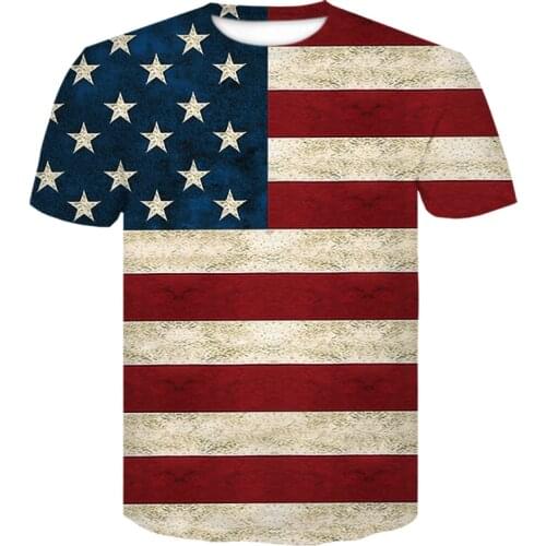 3D American flag sexy short-sleeved print T-shirt stylish men and women summer comfortable round collar casual T-shirt