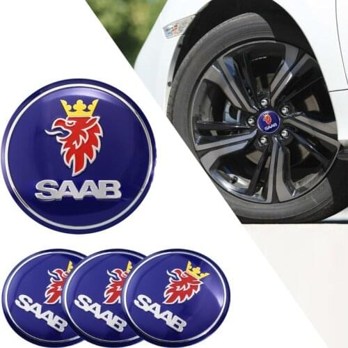 4Pcs Car Wheel Center Cover Label Stickers For SAAB 93 93X 95 96 94X 92X 99 9X 9000 900 TurboX Phoenix Sonett Auto Accessories