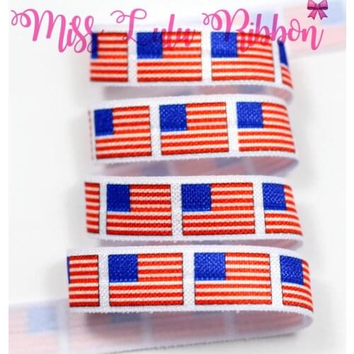 5/8"16 mm Red and Blue Flag Printed Elastic Ribbon DIY Handmade Hair Band, Knot Hair Tie, Gift Pack Making