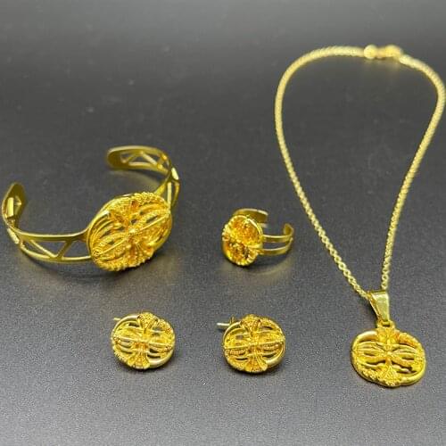 Arabic Child Dubai Jewelry Sets for Baby Kids African Bangles France Girls Ethiopian Gold Rings Earrings Birthday Gift