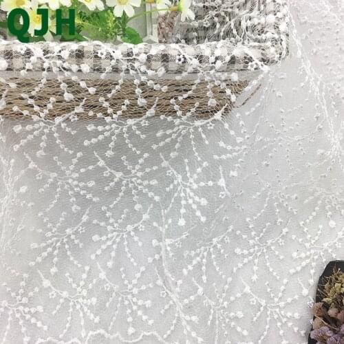 Pure White Exquisite Dot Flower embroidery lace fabric For Wedding Dress&Curtain Accessories Sexy French Lace Net Yarn
