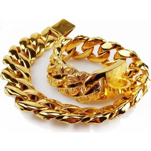 Flower Pattern Stainless Steel Dog Collar Luxury Trainning Pet Chains Gold Metal Pitbull Bulldog Customized Collars