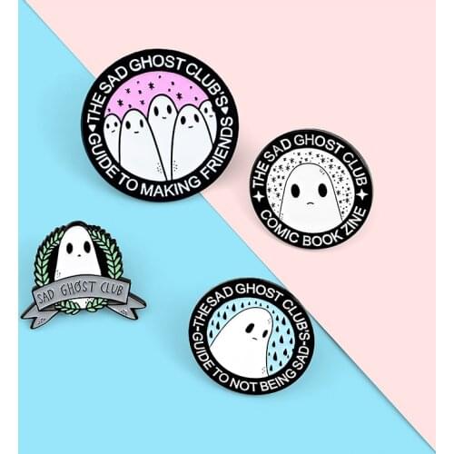Sad Ghost Club Enamel Pin Custom Guide to Making Friends Brooches Badge Bag Shirt Lapel Pin Buckle Jewelry Gift for Friend