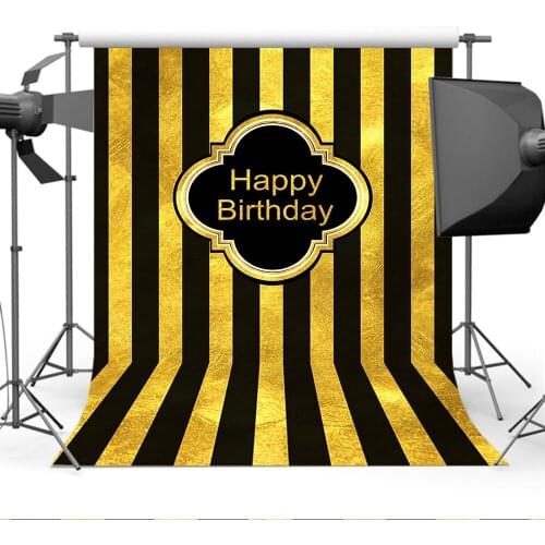 Mocsicka Birthday Theme Party Photo Backdrop for Photography Black and Gold Stripe Background MW-245