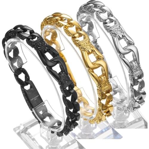 Punk MEN Silver Gold Black 316L Stainless Steel Bangle Vintage Wrist Bracelet for Male Jewelry Gift 12mm 8.66inch