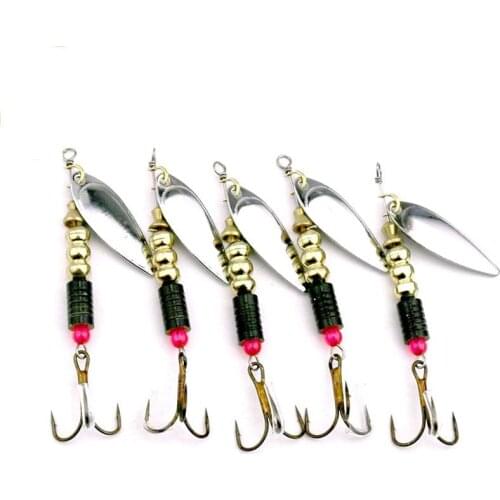 5Pcs/Lot Sequins Fishing Metal Spoon Lure Kit Set Baits Spinner Lures Treble Hooks Fishing Tackle Gear Pesca Spinner Bait