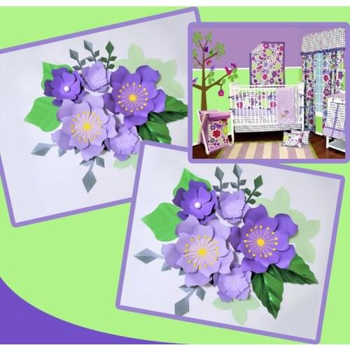 Handmade Purple Rose DIY Paper Flowers Green Leaves Set For Nursery Wall Deco Boys Room Baby Shower Backdrop Video Tutorials