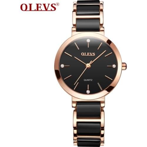 OLEVS Minimalist Style Luxury Fashion Round Quartz Waterproof Ceramics Dress Women Watches Relogio Masculino S-L5877-G