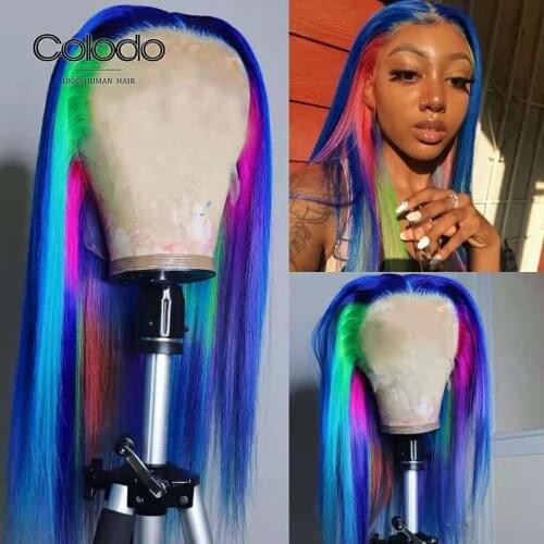Purple Rainbow Color Lace Front Human Hair Wigs Pink Highlight WigPre Plucked Brazilian Remy Transparent Lace Wig With Baby Hair