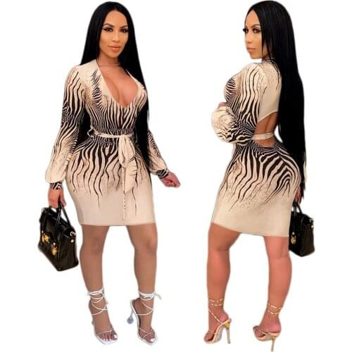Plus Size Women Backless Fashion Printed Bodycon Sexy Dress V Neck Long Sleeve Party Night Club Dress Work Casual Female Vestido