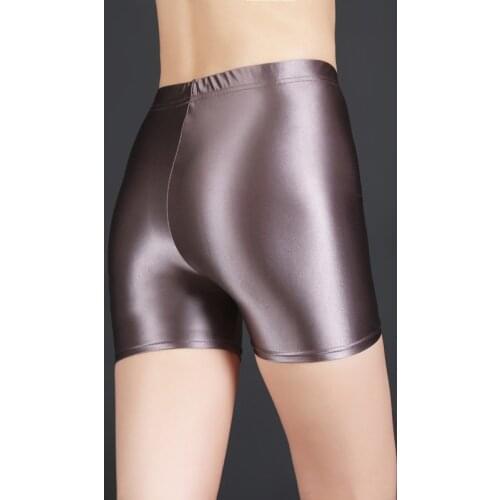 Sexy Women Candy Color Safety Shorts Pants Oil Gloosy Seamless High Waist Panties Shiny Bottom Wear Plus Size Sexy F25