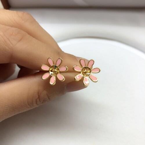 Pink Flower Stud Earrings Mountings Accessories Findings Jewelry Settings Parts for Pearls Beads Stones Agate Coral Crystal