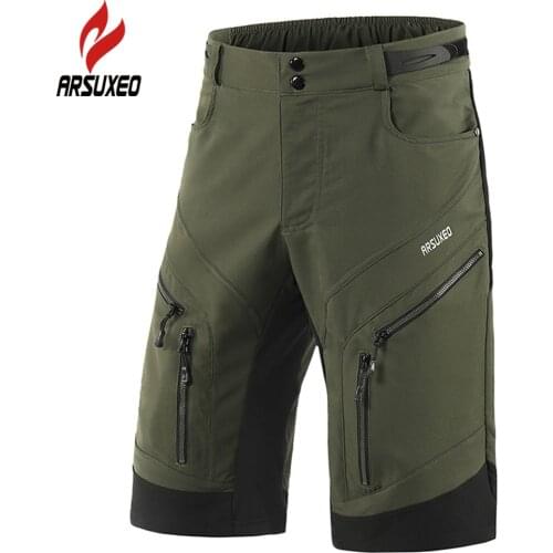 ARSUXEO Men Padded Baggy Cycling Shorts Reflective MTB Mountain Road Bike Bicycle Riding Trousers Elastic Waist Loose Fit Shorts