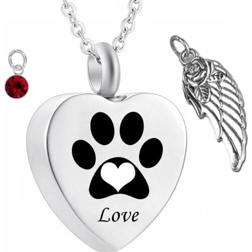 Unisex Angel Wing Memorial Keepsake Ashes Urn Necklace Cremation Heart Urn Necklace Pet Paw Prints Birthstone Necklace