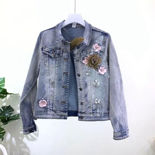 2021 Fashion The New Slim Fit Slim Three-dimensional Flower Beading Denim Jacket Free Shipping